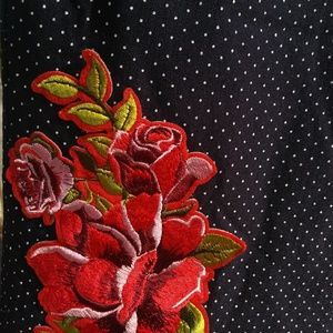 Size 12 stretch pants with matching red blouse